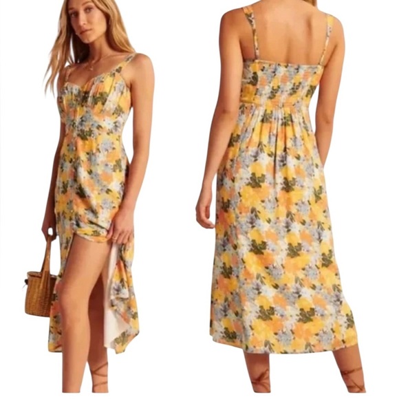 Abercrombie & Fitch Yellow Floral Midi Dress - Picture 1 of 7